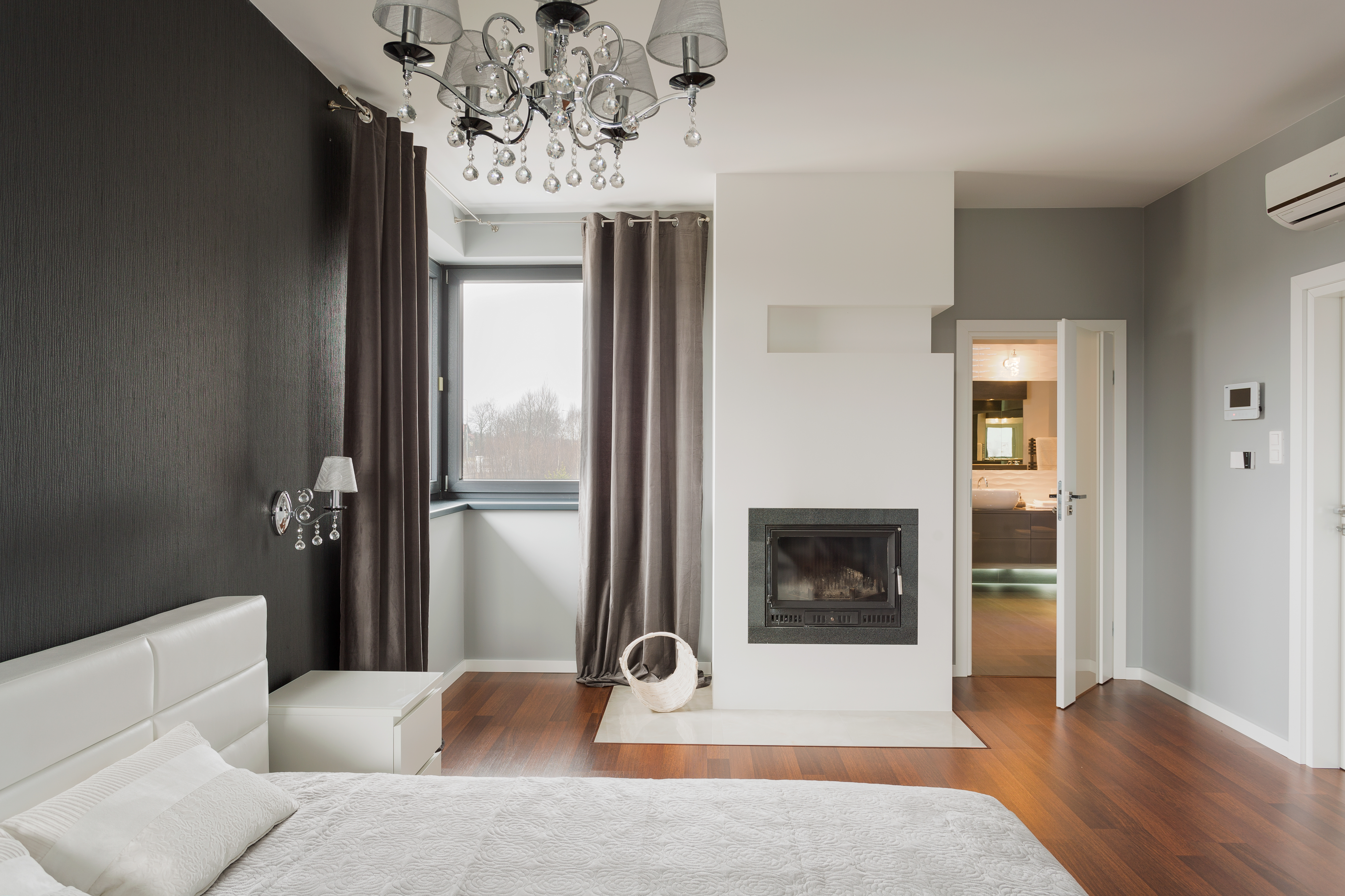 Cozy bedroom with fireplace