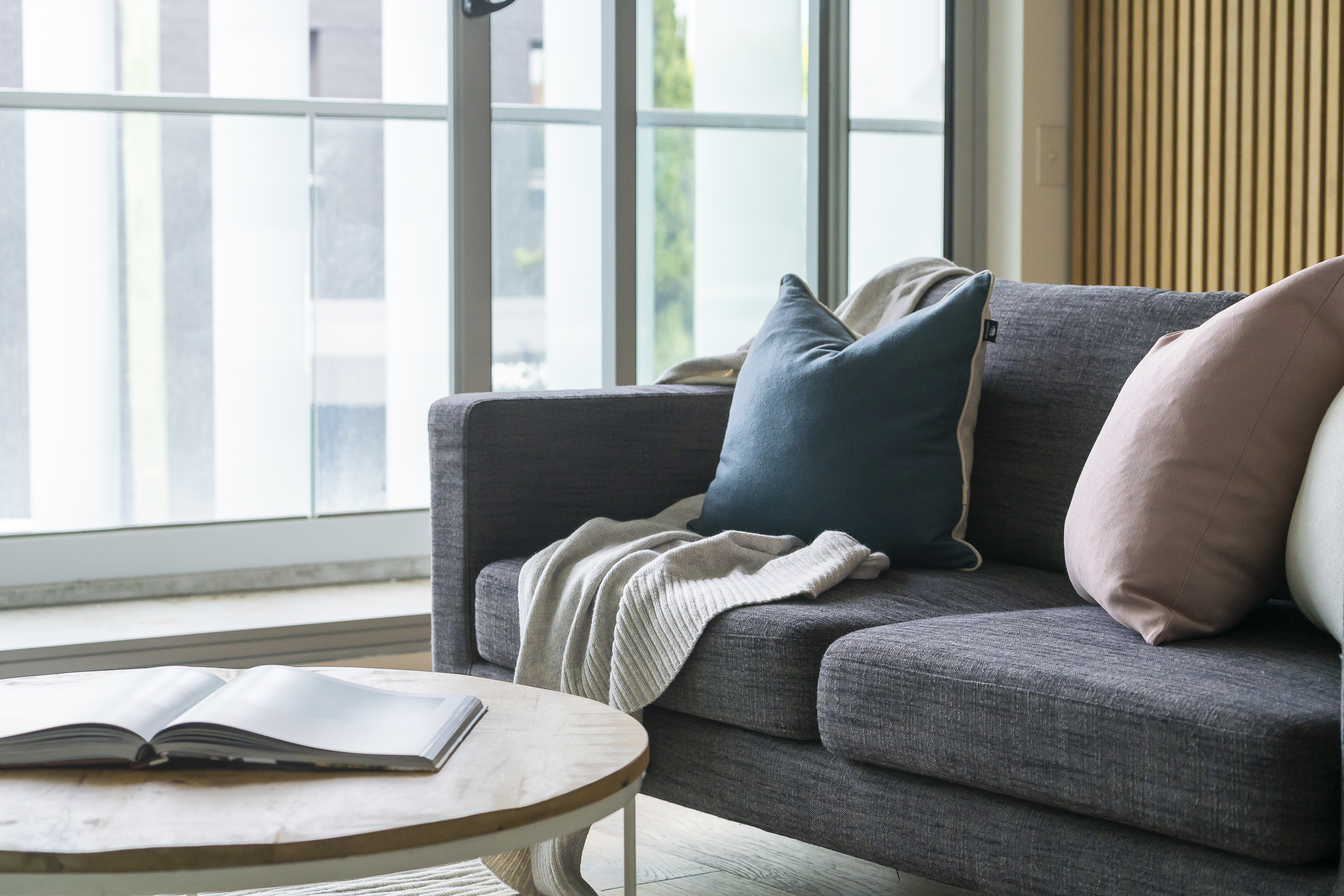 Bright living room with plush seating
